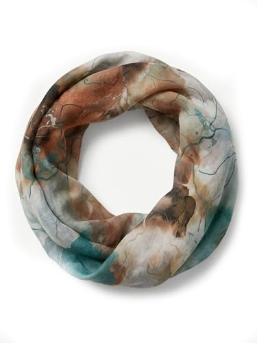 styleBREAKER bufanda circular para mujer Aquarela Glow con detalles metálicos | pañuelo ligero, suave, fluido y transpirable para primavera y verano, color:Marrón-beige-verde oscuro