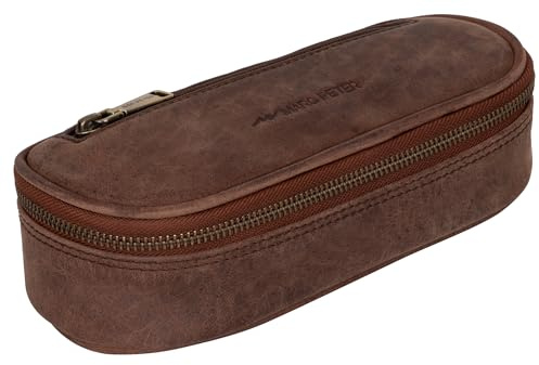 Marc Peter® Vintage Leder Federmäppchen Etui aus Leder mit YKK Reißverschluss, Federmappe für Stifte, Federtasche für Jungen und Mädchen Braun