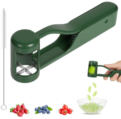AOOTE Cortador de Uvas para Niños,Cortador de Uvas para Bebés con Cepillo de Limpieza,Herramienta para Cortar Uvas,Frutas de Acero Inoxidable Cortadora para Cortar Tomates Fresas Cherry (Verde)