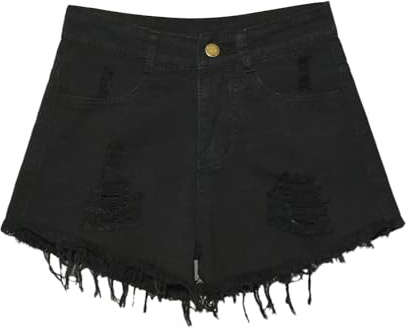 Short d'été en jean pour femme – Pantalon en jean Preppy Style Plus Size R avec ourlets effilochés – Short de sortie tendance pour une tenue décontractée, les fêtes et la mode quotidienne