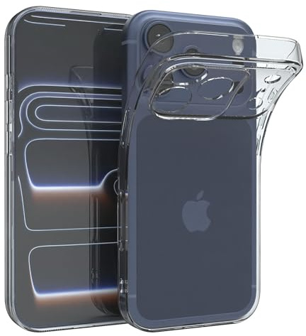 EAZY CASE – Mobiltelefonfodral silikon kompatibel med iPhone 17 Pro – stötsäkert skyddsfodral tunt mobiltelefonfodral för fodral fallskydd lätt skydd smalt silikonfodral i transparent