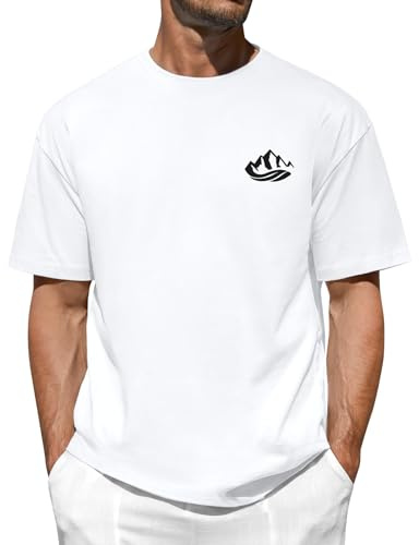 Xnova Camisetas de Algodon para Hombre con Estampado de Montañas, Básica T Shirt con Cuello Redondo Versátil Casual Camiseta tee Tops de Manga Corta