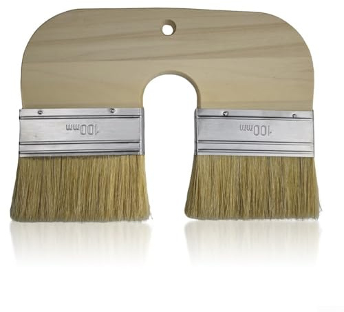 Pennello a forma di U per calcare con doppie setole naturali da 100 mm per una finitura minerale liscia su pareti, soffitti e camini, manico in legno massiccio con acciaio inossidabile