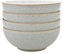 Denby - Elements Light Grey Cereal Bowls Set of 4 - Dishwasher Microwave Safe Crockery 820ml 17cm - Pale Grey, White Ceramic Stoneware Tableware - Chip & Crack Resistant Soup Bowls