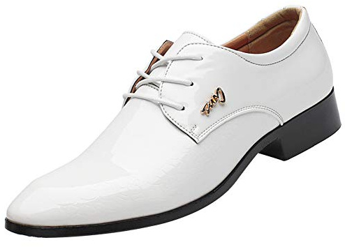 zpllsbratos Zapatos de Cordones Cuero PU Hombre Zapatos Vestir Negocios Boda Oxford Derby (Blanco,38)