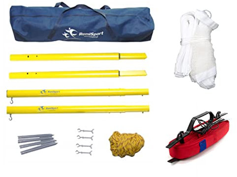 RomiSport Badminton komplettes Netz + Pfosten + Feldmarkierung Courtline einstellbar max. 6,15 x 13,4 m, Rasen Sand Set für den Freizeitgebrauch für den Garten