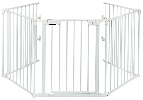 COSTWAY Barrière de Sécurité Enfant Clôture de Cheminée en Fer Pare-Feu de Cheminée 5 Pans 300x75cm (Blanc)
