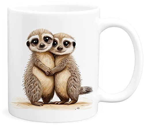 Erdmännchen Tasse Süßes Geschenk für Freundin Familie Liebe Kaffeetasse Kaffeebecher Keramiktasse