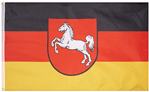 MUWO Flagga 16 tyska förbundsländer + Mallorca 90 x 150 cm, dubbelsidig trädgårdsflagga, väderbeständig fanflagga, polyester landsflagga Tyskland, med metallöljetter (Niedersachsen)