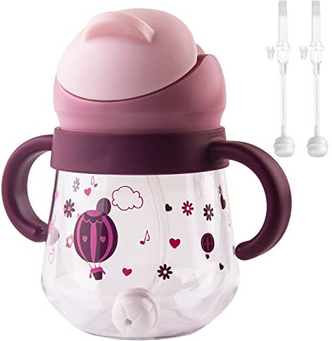 nohlerlife Trinklernbecher für Babymonate 6+, Kinder Trinkflasche, Baby Trinkbecher mit Griffen Auslaufsichere Lecksicher, Baby Strohbecher Soft Auslauf Cup 260ml, BPA frei (2 Straws)