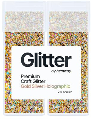 Hemway Craft Glitter Shaker Gold Silver Holographic 130g x2 Pack Fine | for Resin & Epoxy Crafts, Christmas Art Supplies, Nail, Body, Face, Eye, Festival, Crafting, Slime, Sparkle