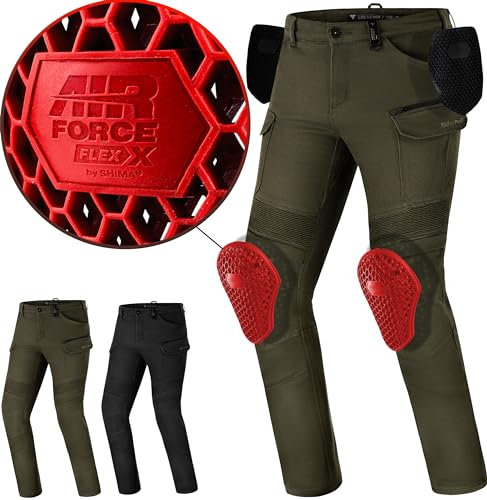 SHIMA Giro Motorrad Hose Herren mit Protektoren Airforce Knieprotektoren Motorradhose Kurzgrößen Hosen für Mann Protektorenhose Textilhose Urban Stretch Cargohose Lang (Männer, Khaki, 34/34)