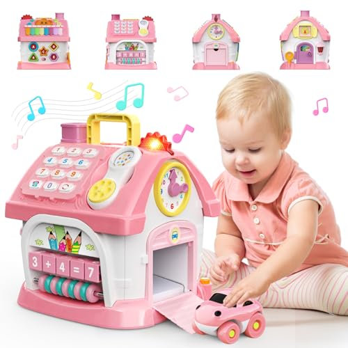 Toddler Toys for 1 2 Year Old Girls: Montessori Educational Toy for 1 Year Old, 6 in 1 Multi-Functional Activity House Baby Toys with Music/Clock/Telephone, Birthday Gifts for 1 2 Year Old Girls Kids