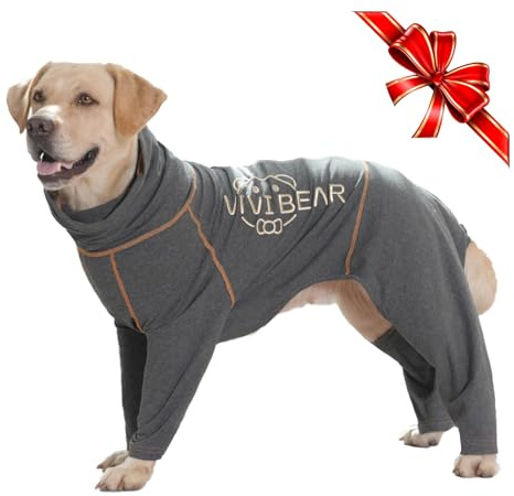 TVMALL Dog Recovery Suit Soft Long Sleeve Dog Bodysuit After Surgery With Zip Dog Neuter Shirt Cone Alternatives, Prevent Licking Dog Surgical Onesies for Large Medium Dog Shedding Suit, Dark Gray, M