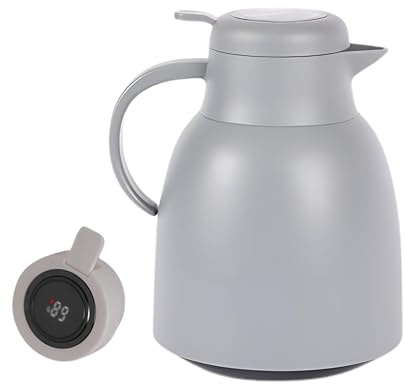 ADEPTNA 1.5-Liter Thermal Vacuum Flask Carafe Large Capacity with Handle and Temperature Sensor Display Double-Wall Insulated Thermos for Water,Tea, Beverages-Includes Handle for Travel,Picnics (Grey)