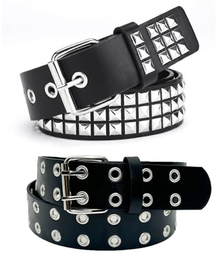 PRVCFZ 2 cinturones con tachuelas, cinturón gótico de 110 cm con tachuelas cuadradas, accesorio emo punk, remaches vintage, para mujeres y hombres