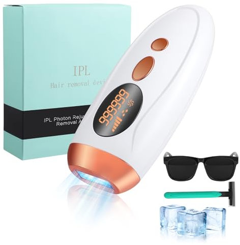 IPL Depilación láser con función congeladora, 5 niveles de energía y 3 avanzados, resultado sin dolor, 999.900 pulsos de luz, ideal para hombres, mujeres, piernas, axilas, cuerpo