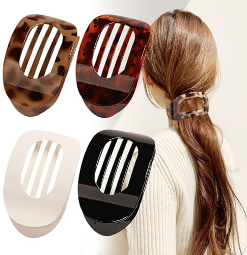 4 Pcs Hair Clips, Flat Claw Clip,Flat Hair Clips for Women,Suitable for Lying and Driving,Hair Clips for Thick Thin Hairs,Hair Accessories for Women and Girls (Leopard)