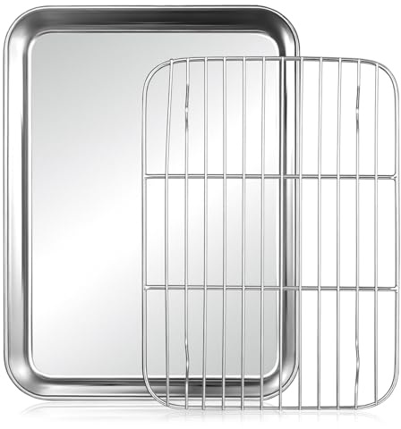 Teglia da Forno Rettangolare con Griglia Forno Universale, Teglia con Griglia da Fornos, Placca Fornos, griglie di raffreddamento per Utensili da Cucina (23,7 x 17,7 x 3 cm)