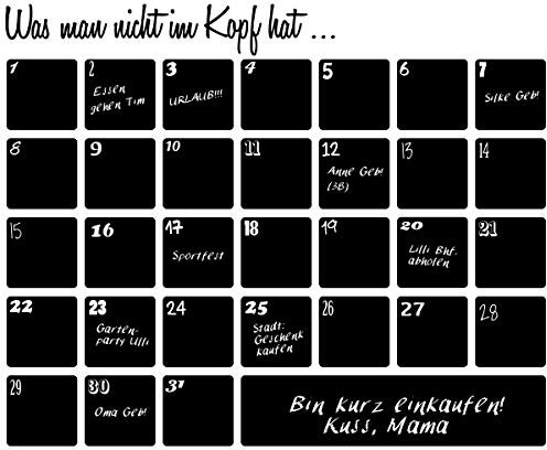 Wandkings Wandtattoo Monatsplaner aus Tafelfolie 50 x 40 cm inkl. weißem Kreidemarker, schwarz, selbstklebend