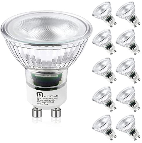 MASTERY MART GU10 LED Light Bulbs Dimmable, 50 Watt Halogen Equivalent 5.5W MR16 Spot, 400lm 40° Beam Angle Flood Light Bulbs 5000K Daylight White, 10 Pack