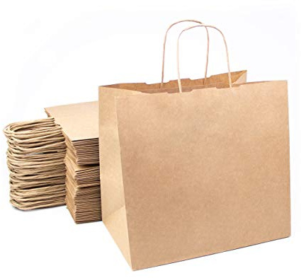 Conjunto de 50 bolsas de papel kraft marrón con asas 26x24x17 cm