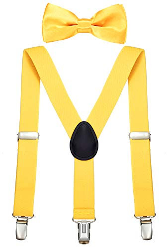 DonDon Jungen Hosenträger Fliegen Set zitronengelb elastisch und längenverstellbar für Kinder von 1-8 Jahre