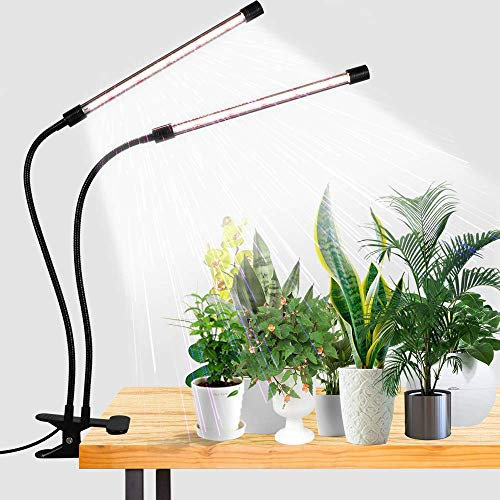Luces LED de crecimiento, 6000 K espectro completo 45 W luz blanca con clip para plantas de interior, 5 niveles de intensidad regulable, temporizador de encendido/apagado automático 4/8/12 horas