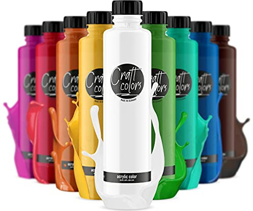 Craft colors® hochwertige Acrylfarben - Set 10 x 750ml (XL) deckende Malfarbe | Made in Germany | geeignet für Acryl Pouring | schnell trocknend | hohe Pigmentierung