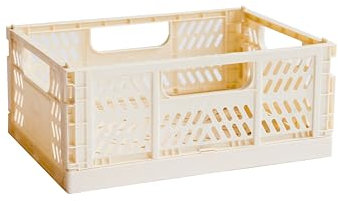 3 Sprouts Recycled Plastic Collapsible Crate - Stackable Foldable Storage Box for Easy Organizing, Durable Folding Crate for Home or Office Use - Medium - Cream
