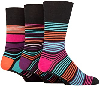 SockShop Gentle Grip Mens Colourburst Cotton Socks Pack of 3 Vibrant Vision Stripe 6-11