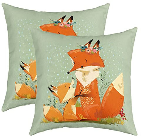 Fuchs Kissenbezug Kissenhülle Voll Niedlich Cartoon Fuchs Kissenbezüge 40x40cm 2er Set Kissenbezüge Weich für Kinder Tier Dekorative Sofakissen Couchkissen Jugendliche Wald Fuchs Orange Dekokissens