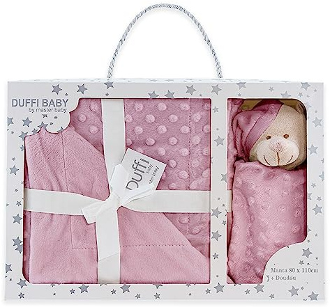 variouss Manta de Burbuja para Bebé 80x110 cm + Dou Dou Osito 28x17 cm | Manta Bebé Extra Suave 100% Microfibra | Set Regalo Recién Nacido con Caja Regalo | Manta y Mantita de Apego (Rosa Maquillaje)