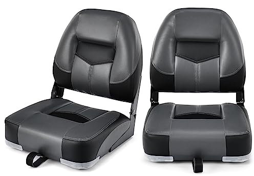 COSTWAY 2er Set Bootssitz klappbar, Bootsstuhl mit 11 cm dicker Schwammpolsterung, gepolsterter Steuerstuhl, Schwarz, 50 x 42 x 52 cm