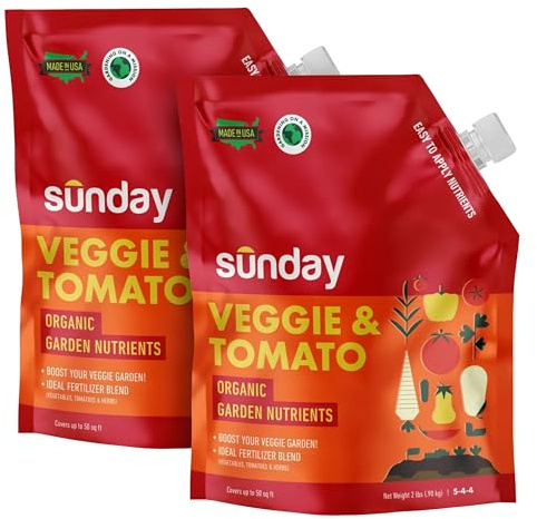 Sunday Garden Naturals Veggie + Tomato Plant Food Mix - Boost Growth in Vegetables, Tomatoes & Herbs - 5-4-4 NPK Mix - for Indoor & Outdoor Use - Feeds for 4-6 Weeks - 2 Pack, 2lb Mix