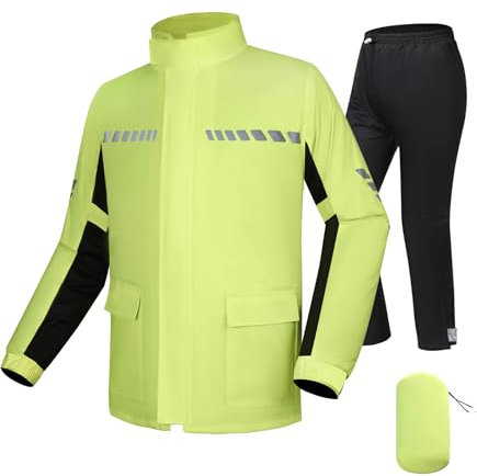 CTBQiTom Regenanzug,Leichte Motorrad-Regenausrüstung mit Reflektierenden Regenjacke und Regenhose,Wasserdicht und Atmenfähig,Hi-Vis Gelb,XXL