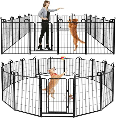 Dog Playpen Outdoor 16 Piece Panels Heavy Duty Dog Fence 40 Height Anti-Rust with Doors Portable for RV Camping Yard, Total 36FT, 102 Sq.ft, Snowy Black