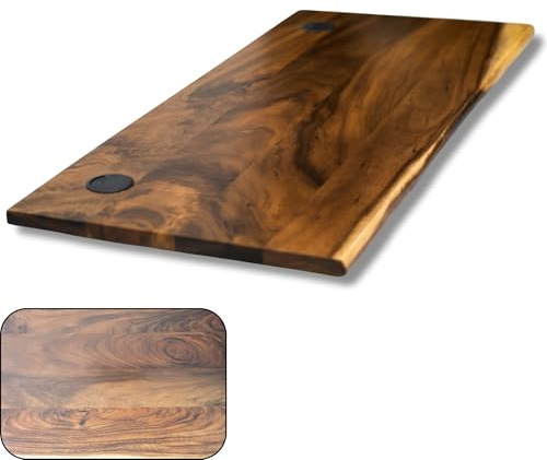 Walnut Solid Wood Desk Top with Cable Grommets – Live Edge Wood Slab, Table Top for PC, Countertop, RV, Laundry, Dining Table – 27 D x 60 W