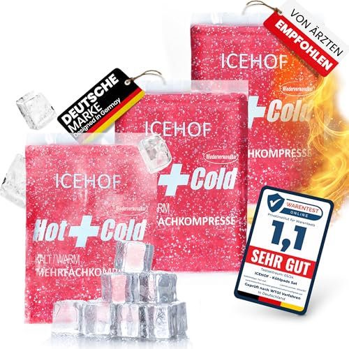 ICEHOF Kühlpads (3x) - Modernstes Soft-Gel, lange Kühldauer - Kühlpack Gel Kühlakku Kühlkissen Kühlkompressen Kälte-Kompresse Kühlkompresse Kühlbeutel Eisbeutel - Gefroren formbar, pink-glitzer