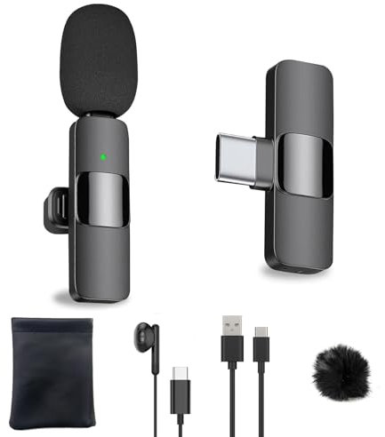 Micrófono de Solapa Inalámbrico para Android Smartphone,USB C Wireless Micro, Mini Micrófono Condensador Omnidireccional de Grabación de Vídeo para Entrevista Podcast Vlog Youtube Live Stream-1mic