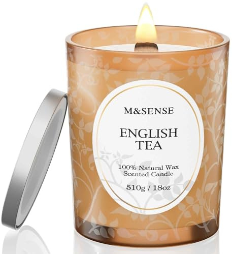 M&SENSE Engelskt Te Doftljus​​ - Klassisk Träveke 510g, Lugnande Doft (100h), Aromaterapi Present, Hemdekoration