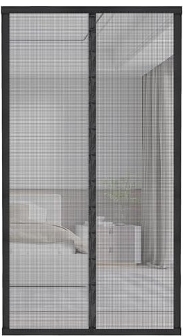 Gozuein Moustiquaire Porte Fenêtre 100x210 cm - Fermeture Automatique, Magnétique Porte Anti Mouches, Maille Fine Lavable en Fibre de Verre, Bande Adhésive 3,8 cm, Noir