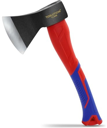 TOOLUTION Camping Hatchet – Outdoor Axe for Wood Splitting, Kindling, Survival with Ergonomic Non-Slip Grip & Durable Stainless Steel Blade