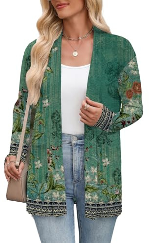 Zeagoo Kimonos for Women Lightweight Summer Long Sleeve Floral Cardigan Open Front Sweaters with Pockets