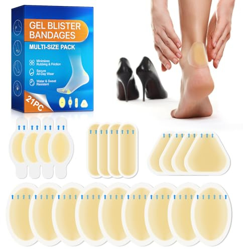 Blisterplåster, hydrokolloid gel blåsbandagepads, osynligt vattentåligt blisterskydd för häl, tå, fötter – gelblåsdynor för förebyggande och återhämtning (21 st, variationspaket)
