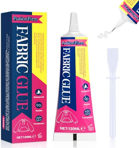 120ml Colla per Tessuti - Trasparente e Impermeabile Adatta Per Cotone, Indumenti, Flanella, Riparazioni di Jeans e Progetti fai da te, Fissaggio di Decorazioni. Design con beccuccio a punta fine