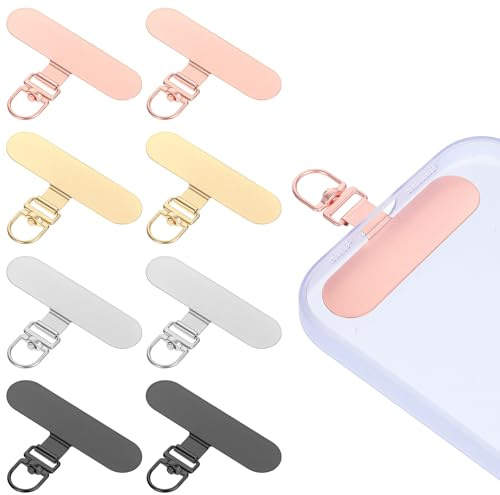 Sibba 8-pack metall telefon band flik 360° roterande mobiltelefon snodd lapp rostfritt stål universal mobiltelefon band flikar, handled crossbody rem flik ersättningsdel för de flesta smartphones hela