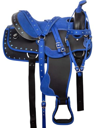 Western Horse Saddle Synthetic Pleasure Trail Barrel Racing Tack Set Blue 10 to 18 Seat 006 (10 Seat)