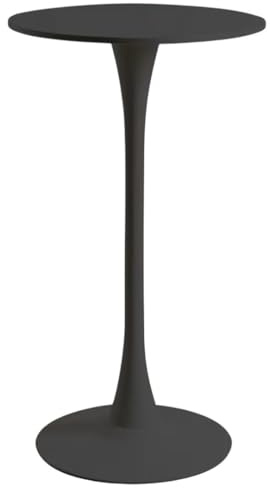 Noorsk Design Mesa Alta Cocina Redonda 60 cm Diámetro y 105 cm. de Alto. Pie Central Metálico y sobre de Madera DM Lacado, Mesa Alta Bar Disponible en Blanco y Negro. (Negro)