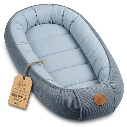 Gosigt Bebisnäste Nyfödd – Baby Nest mjukt bärbart och bekvämt för Spjälsäng Barnsäng Vagga Barnrum och Resa – ombonat mysigt för Pojke Flicka 90x50 cm Jeansblå Manchester